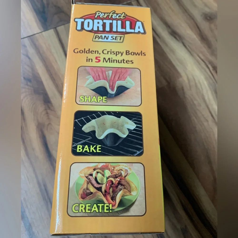 Perfect Tortilla Deluxe Pan Set 4 Non Stick For Baked Taco Salad Bowl Shells